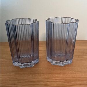Stylish Blue Ribbed Glass Tumblers